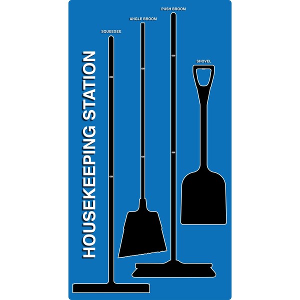 5S Housekeeping Shadow Board Broom Station Version 6 - Blue Board / Black Shadows  With Broom
